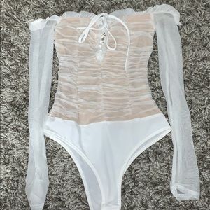 OFF THE SHOULDER SHEER BODYSUIT; ONLY WORE ONCE!